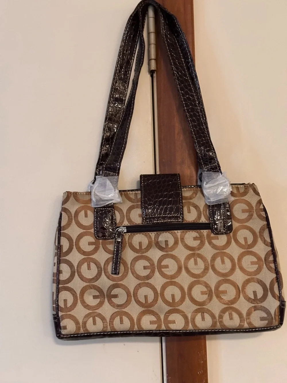 Classic Tan Monogram Tote Bag with Dark Brown Trim - Picture 3 of 5